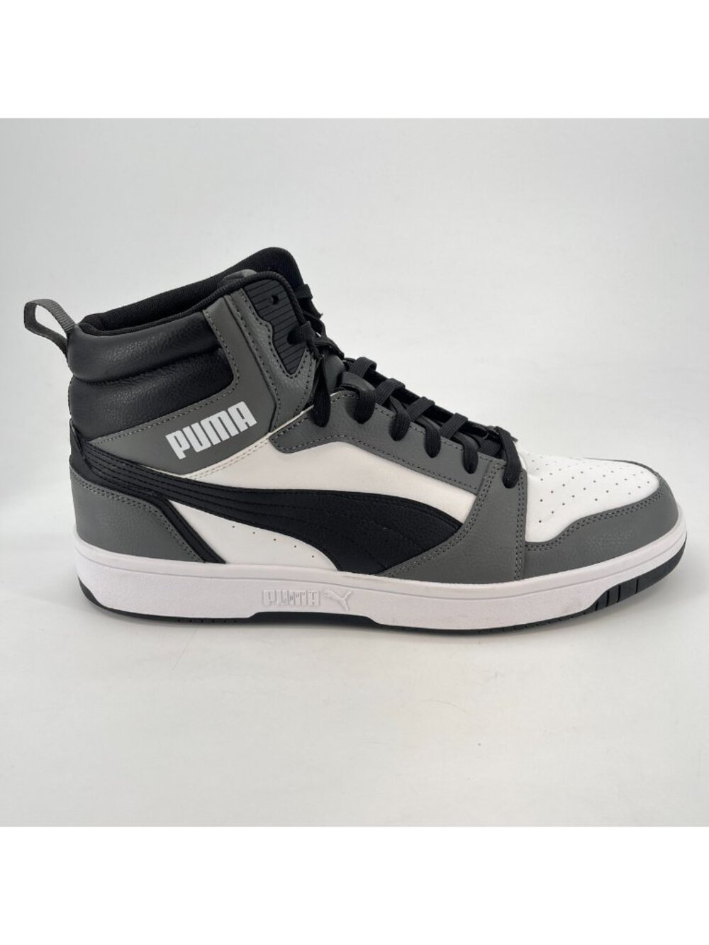 Puma Rebound V6 Mens Size 14 White Gray Black Athletic Leather Shoes Sneakers